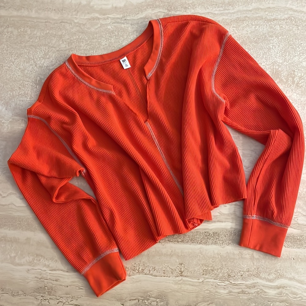 Nordstrom BP Organic Cotton Thermal Knit Henley Crop